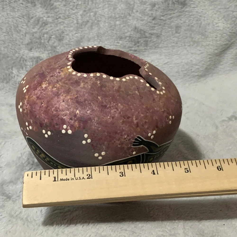 K Lightfoot Hand Painted Pottery Vase Kangaroo Aboriginal Art Unique Collectible